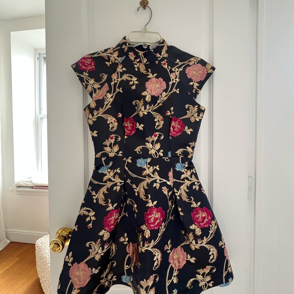 Chi Chi London Navy Baroque-Print Mini Dress